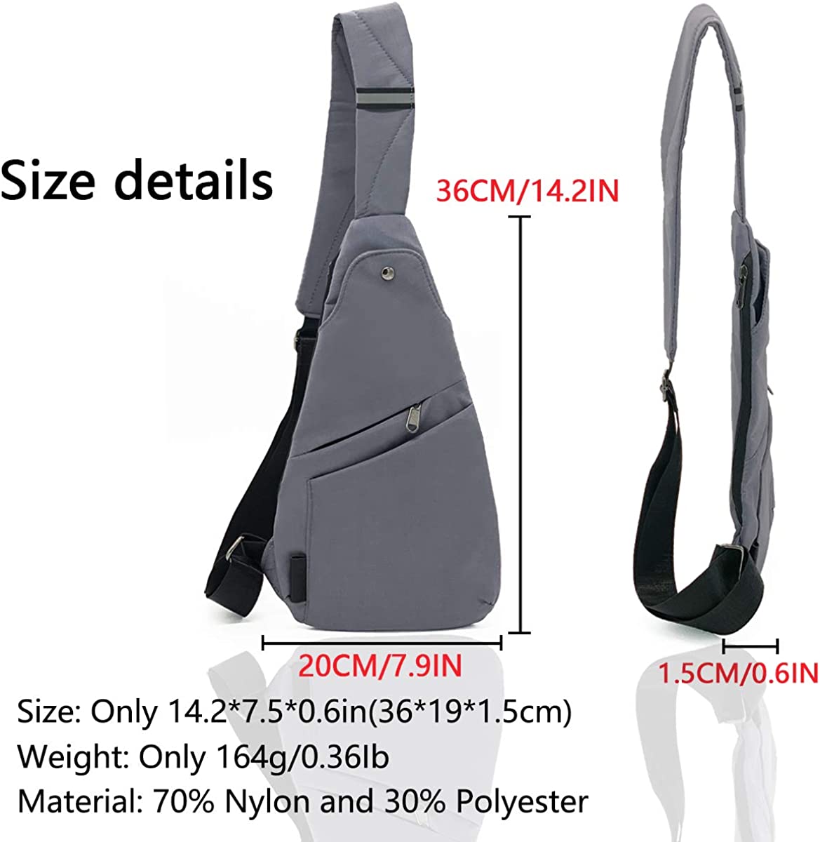 TOLOG Sling Bag Anti-Thief Crossbody Personal Pocket Bag Lightweight Chest Shoulder Backpack for Travel Hiking (Dark Grey) - Image 2